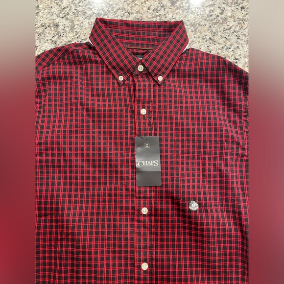 Chaps Men’s Long Sleeve Collared Button Down (Lead Table) Red/Black Size Medium - Picture 3 of 11